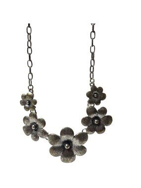 Floral Statement Necklace Flower Pendants Textured Petals Silver Tone Jewelry
